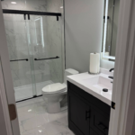 Finished basement project with brand new modern bathroom